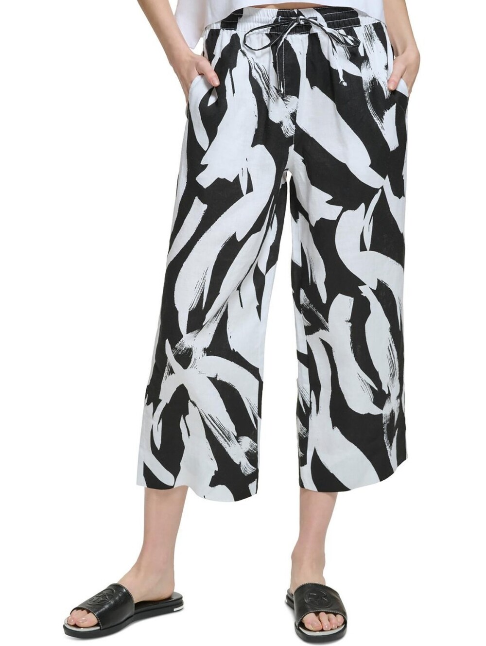 DKNY Cropped Wide Leg Linen Pants In S NWT